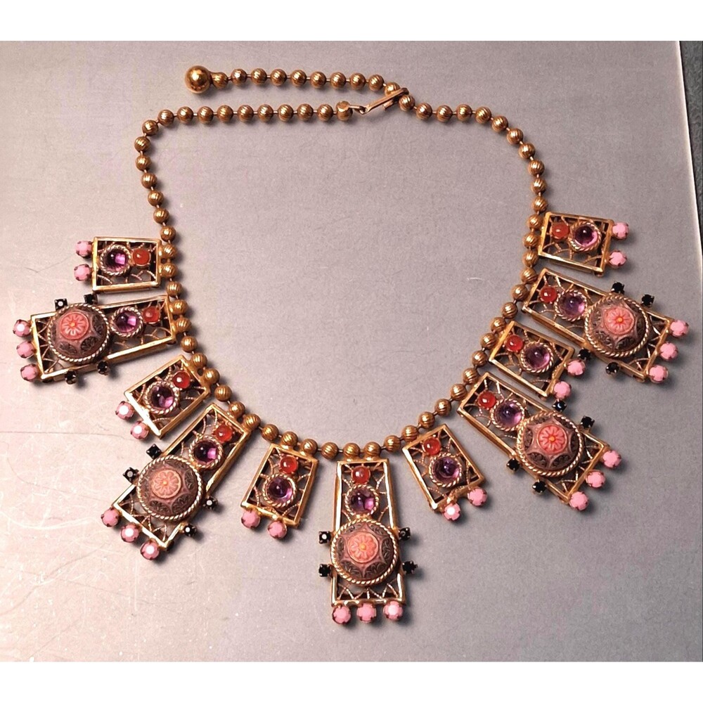 Juliana Moroccan Matrix Necklace Amethyst Carnelian Glass